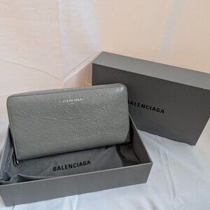 Balenciaga Gray Leather Zippy Wallet in Box
